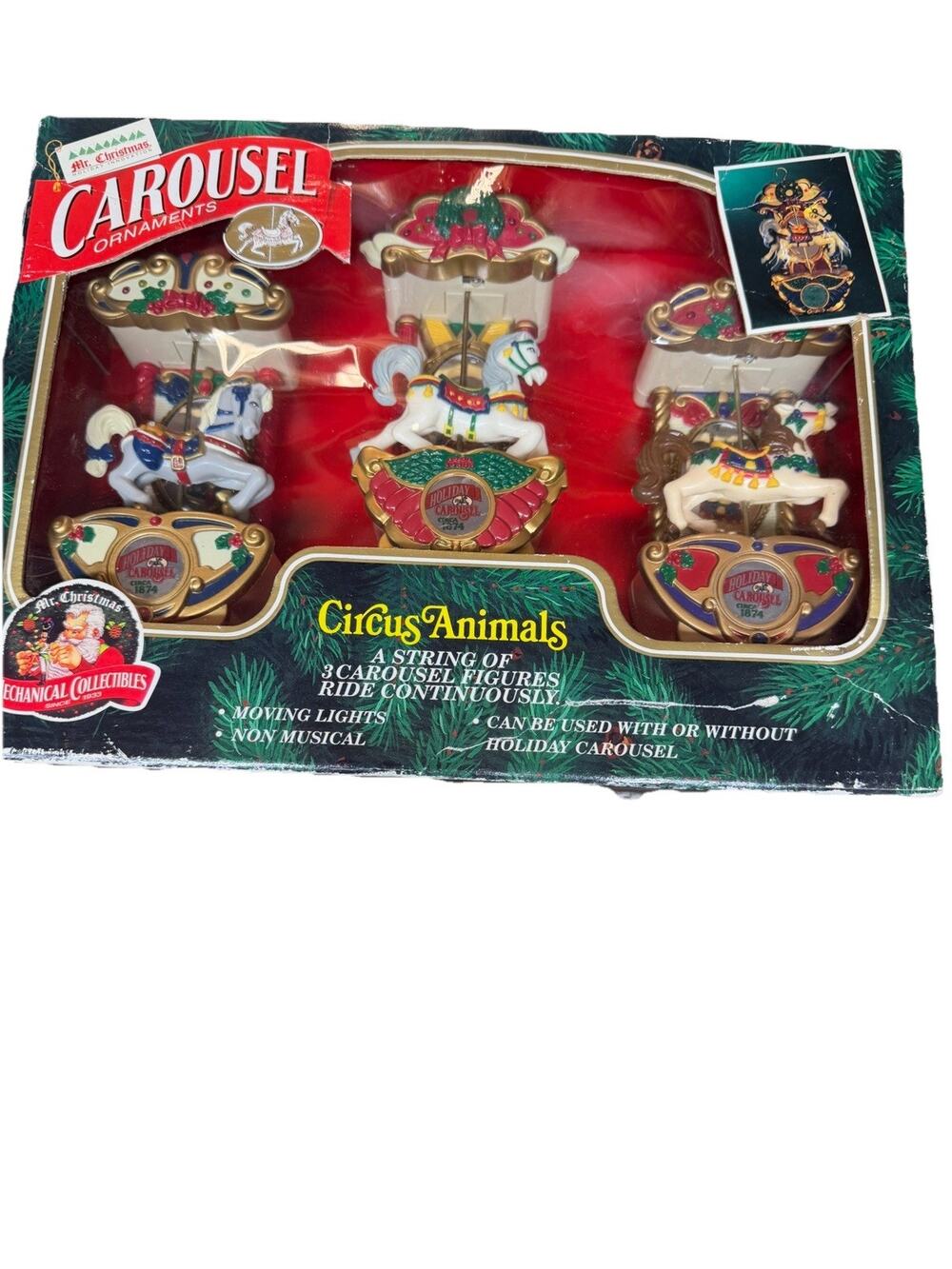 Vintage Mr. Christmas Carousel Ornaments Circus Animals Nos Christmas Decor